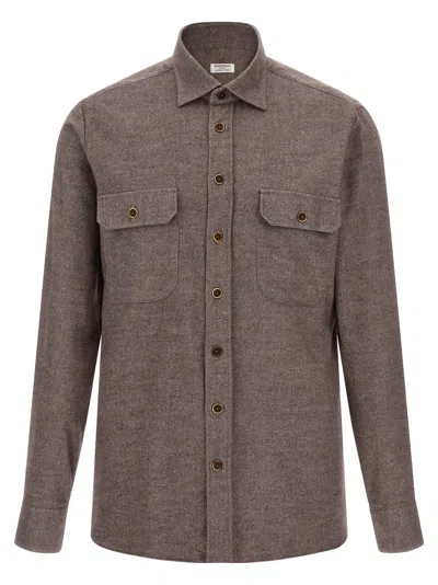 Borriello Napoli Button-front Long-sleeve Shirt In Brown