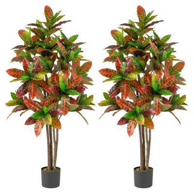 Hivvago Gradient Leaves 5 Ft Tall Artificial Croton Plant With Nursery Pot-2 Pack In Multi