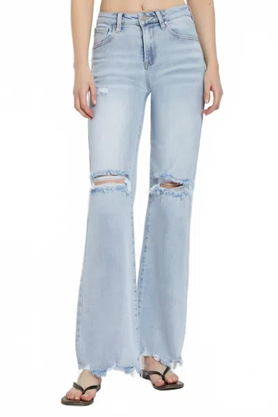 Risen High Rise Ankle Wide Button Down Front Patch Pocket Cuff Jean In Denim In Blue