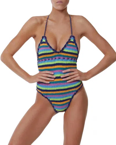 It's Now Cool Crochet Tie One Piece In Blue In Multi