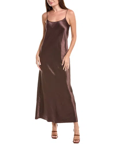 Vince Hammered Satin Maxi Slipdress In Brown