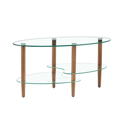 Hivvago 3 Layered Transparent Tempered Glass Oval Modern Coffee Table - Brown In Multi