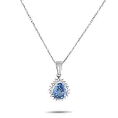 Lb Exclusive Platinum 0.14 Ct Diamond And 1.21 Ct Sapphire Necklace Mf40-082225 In Metallic