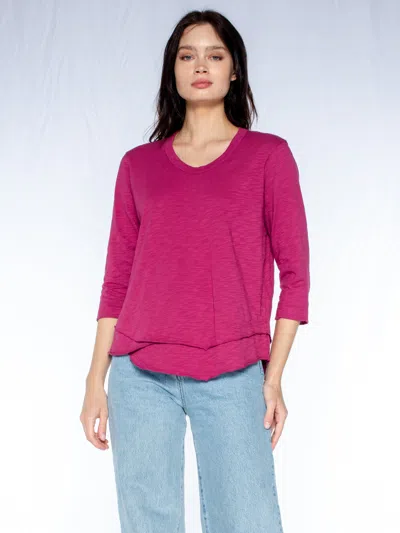 Wilt Clothing Shrunken Crew 3/4 Sleeve Mock Layer Tee In Multi