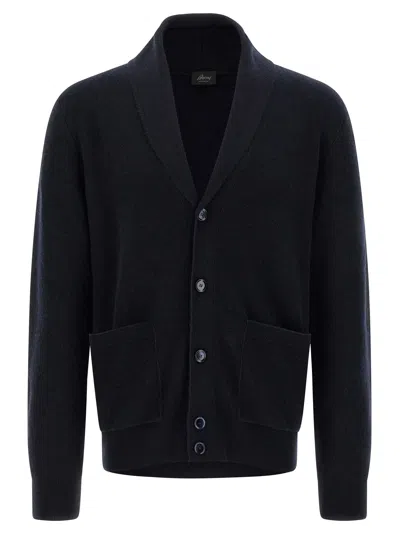 Brioni Cashmere Cardigan Sweaters And Cardigans Blue In Black