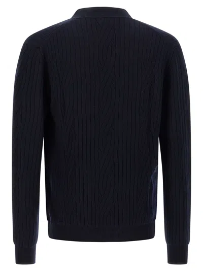 Brioni Ribbed And Braid Cardigan Sweaters And Cardigans Blue In Blue