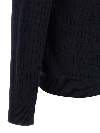 Brioni Ribbed And Braid Cardigan Sweaters And Cardigans Blue In Blue