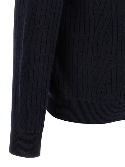 Brioni Ribbed And Braid Sweater Sweaters And Cardigans Blue In Blue
