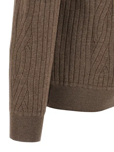 Brioni Ribbed And Braid Sweater Sweaters And Cardigans Brown In Brown