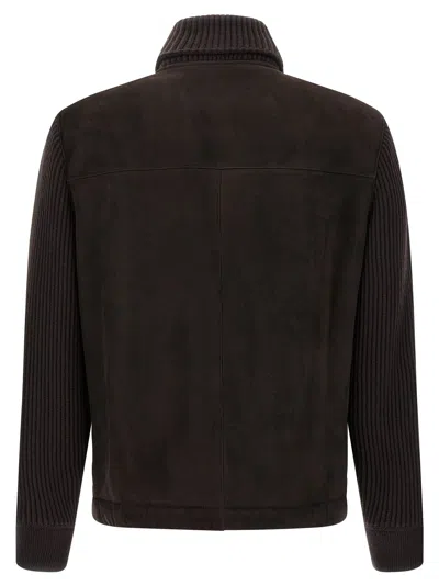 Brioni Suede Bomber Jacket In Brown