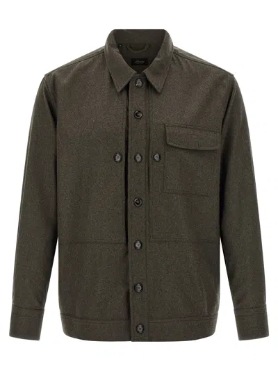 Brioni Wool Overshirt Featuring Chest Pocket In Brown