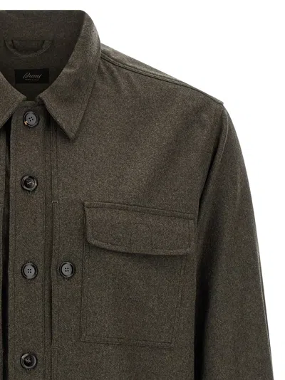 Brioni Wool Overshirt Featuring Chest Pocket In Brown