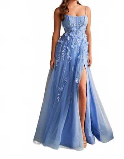 Ellie Wilde Lace Appliques Tulle A-line Gown In Bluebell In Blue