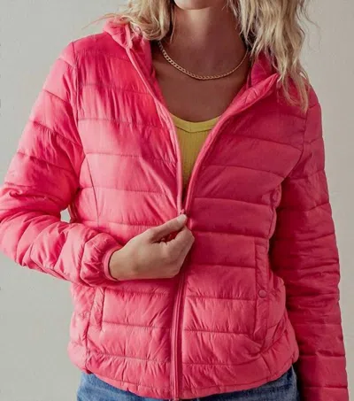 Trend:notes Hooded Zip Up Quilted Puff Jacket In Pink In Pink