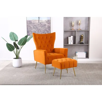 Streamdale Furniture Streamdale Modern Accent Chair With Ottoman In Orange
