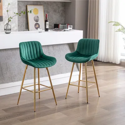 Streamdale Furniture Streamdale Elegant Velvet Counter Bar Stools (set Of 2), Gold Leg In Green