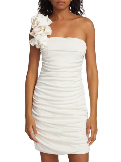 ml Monique Lhuillier Farren One-shoulder Mini Dress In Ecru In White