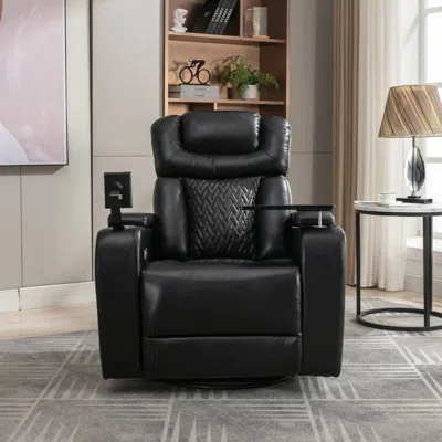 Streamdale Furniture Streamdale Power Recliner With Swivel, Tray Table, Phone Holder In Black