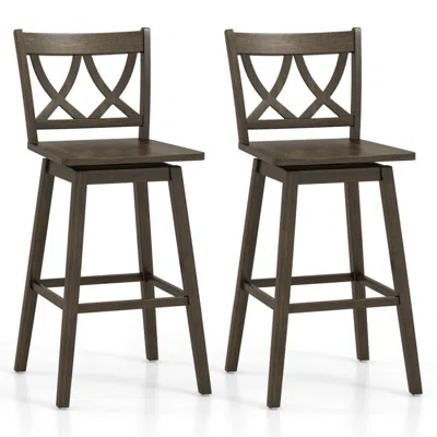 Hivvago Set Of 2 Bar Stools - Solid Rubber Wood Bar Chairs With Backrest For Kitchen & Dining 29 Inches In Brown