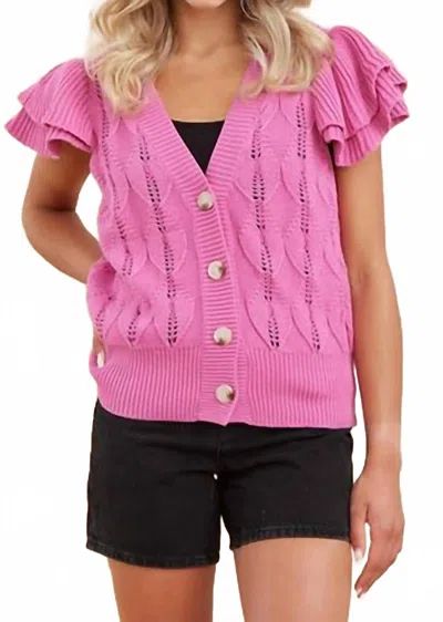 Jodifl Halsey Knit Ruffly Sleeve Cardigan In Bubble Gum In Pink