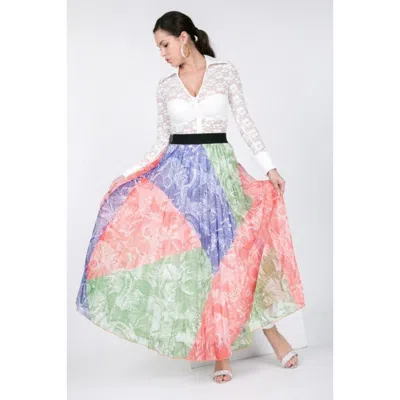 Truedames Color Block Pleated Maxi Skirt In Multi