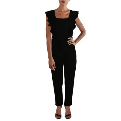 Aqua Womens Square Neck Ruffled Jumpsuit In Black