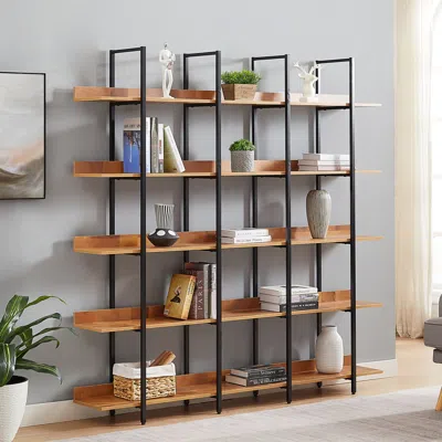 Streamdale Furniture Streamdale 5-tier Industrial Bookcase With Metal Frame In Brown