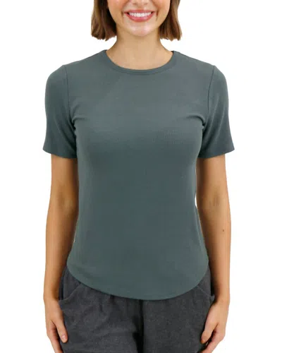 Grace & Lace Essential Ribbed Short Sleeve Tee In Forest In Green