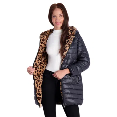 Jessica Simpson Womens Reversible Cold Weather Puffer Jacket In Black