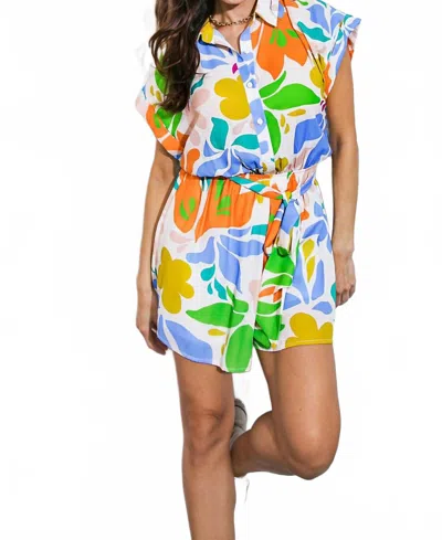 Flying Tomato Tucked Away Woven Romper In Ivory In Multi