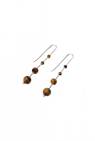 Maslo Jewelry Idole Hook Earrings In Tigers Eye In Multi