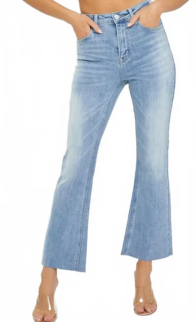 Risen Jeans High Rise Crop Flare Jeans In Light Wash In Blue