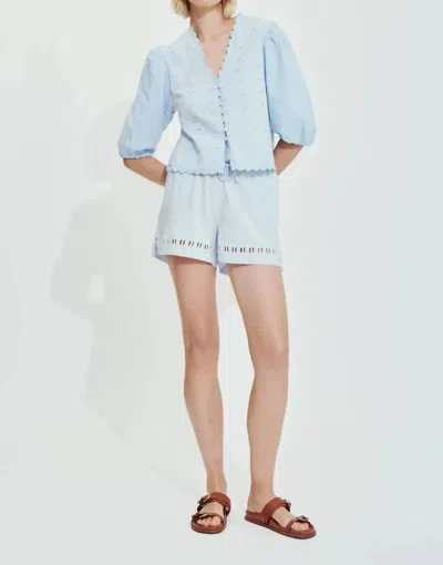 Melissa Nepton Jasmine Embroidered Shorts In Ice Blue In Blue