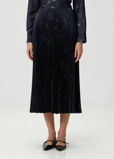 Gabriela Hearst Eames Floral Sunburst Pleated Satin Skirt In Blue