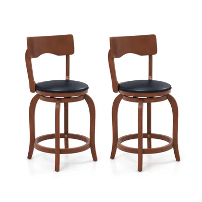Hivvago Swivel Bar Stools Set Of 2 - Upholstered Seat With Solid Rubber Wood Frame In Brown
