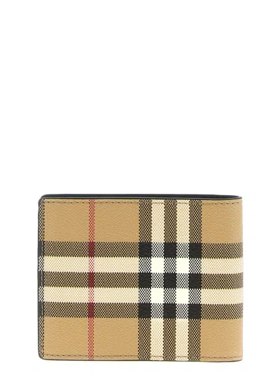 Burberry Check Pattern Hipfold Wallet With Smooth Leather Interior In Brown