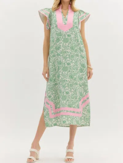 Entro Palm Royale Midi Dress In Green In Green