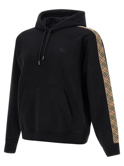 Burberry Ekd Embroidered Check Trim French Terry Full Zip Hoodie In Black