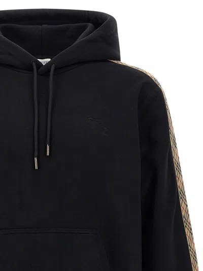 Burberry Ekd Embroidered Check Trim French Terry Full Zip Hoodie In Black