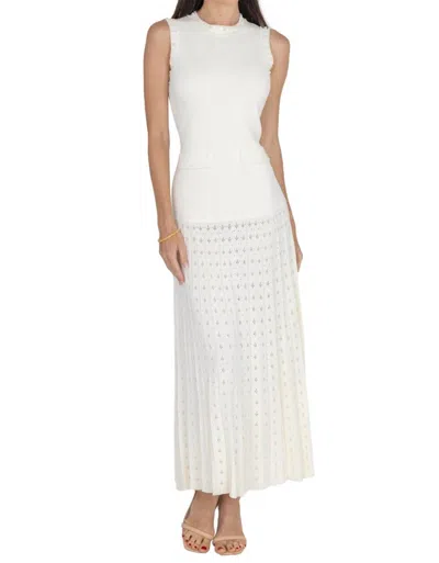 Akalia Elegant Viva Knit Maxi Dress With Pearl Details And Pockets In White