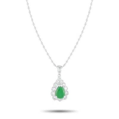 Lb Exclusive Platinum 0.66ct Diamond And Jade Pendant Necklace Mf32-082225 In Metallic