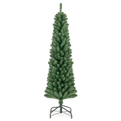 Hivvago 5ft Pencil Christmas Tree With Warm Led Lights & Memory Wire Branch Tips - Holiday Decor In Green