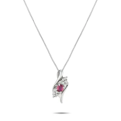 Lb Exclusive Platinum 0.18 Ct Diamond And 0.36 Ct Ruby Pendant Necklace Mf23-082225 In Metallic