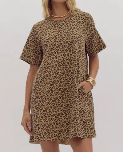 Entro Fabulously Wild Leopard Swing Mini Dress In Camel In Brown