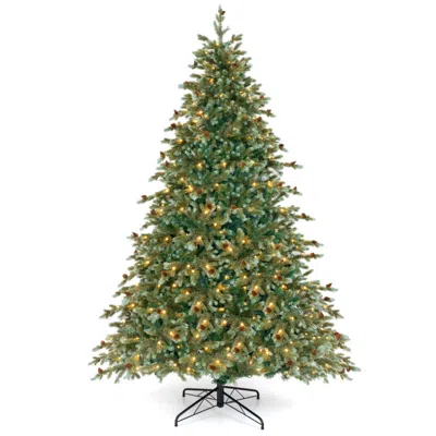 Hivvago 7 Feet Artificial Christmas Tree With Warm White Lights & Pine Cones In Green