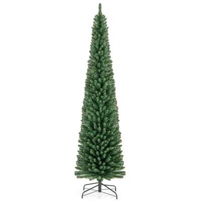 Hivvago 8' Pre-lit Pencil Christmas Tree With Warm Led Lights And Memory Wire Branch Tips In Green