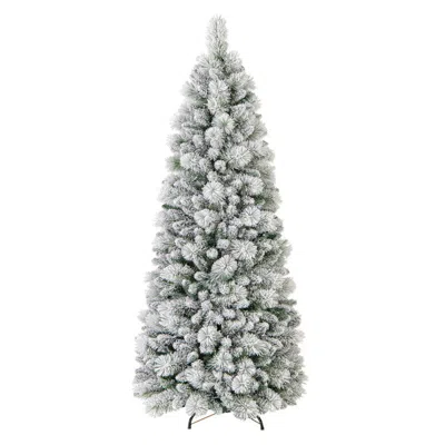 Hivvago 6ft Pre-lit Flocked Christmas Tree With Pine Needles & Warm Led Lights Snowy Indoor Decor In White