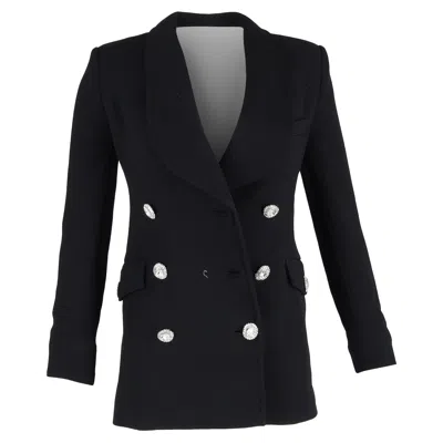 Alessandra Rich Double-breasted Crystal Button Blazer In Black Wool In Black