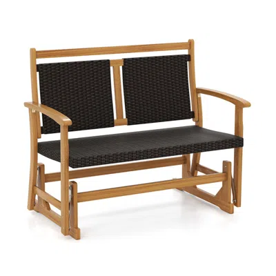 Hivvago Patio Rattan Glider Bench For 2 With Acacia Wood Frame And Wicker Seat Back - 42 Inch In Black