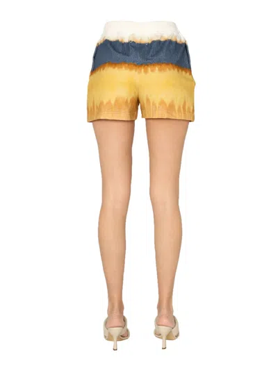 Alberta Ferretti Tri-coloured Cotton Shorts In Yellow